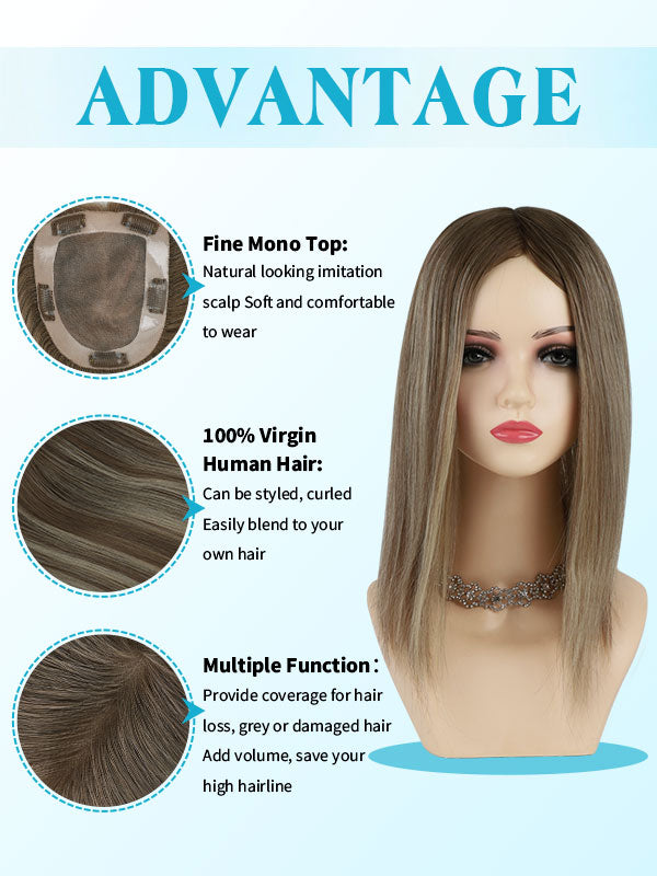 Hair Topper 5"x 6" Mono Base Ombre #8C/60