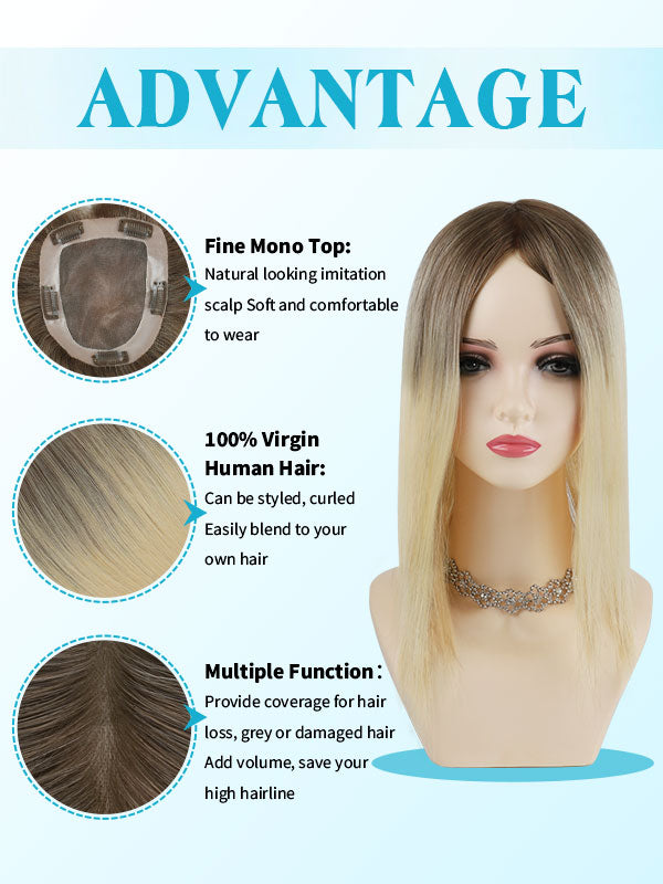 Hair Topper 5"x 6" Mono Base Ombre #T4/60
