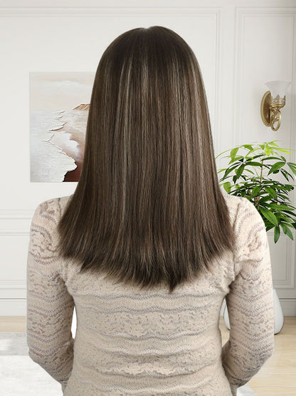 Lace Front Wig Dark Brown Hair with Blonde Highlights #BM 18"