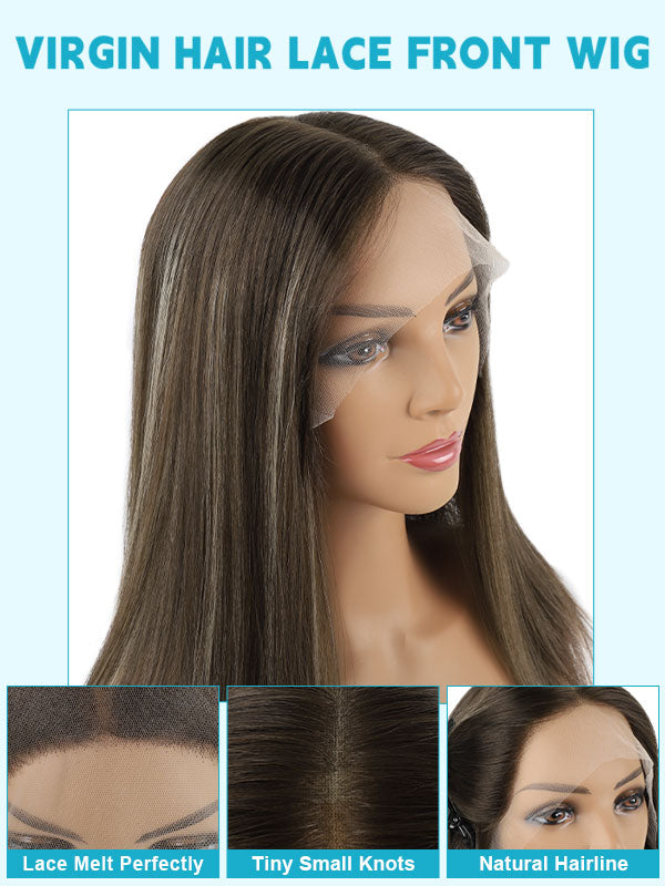 Lace Front Wig Dark Brown Hair with Blonde Highlights #BM 18"