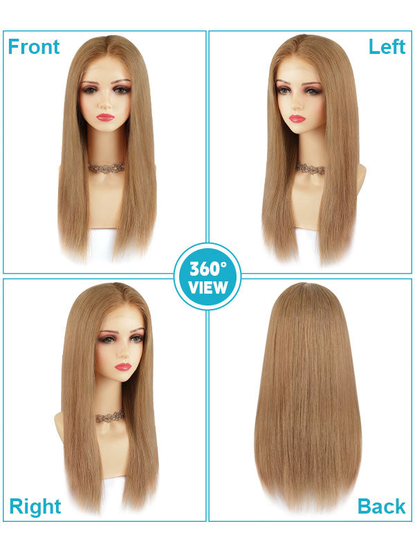 Lace Front Wig Human Hair Rooted Highlights #R8B-P16/22