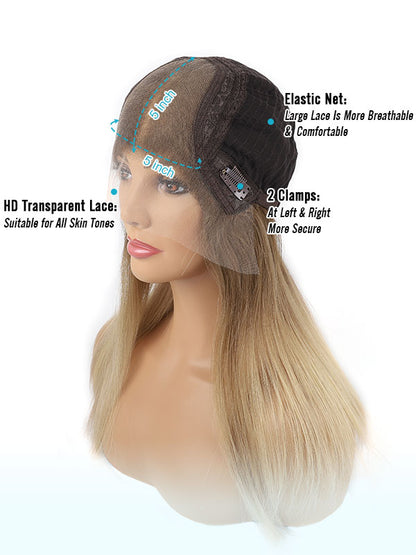 Lace Front Wig Light Brown with Blonde Balayage Color #714B 18"