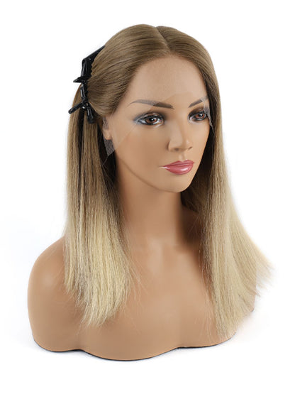 Lace Front Wig Light Brown with Blonde Balayage Color #714B 18"