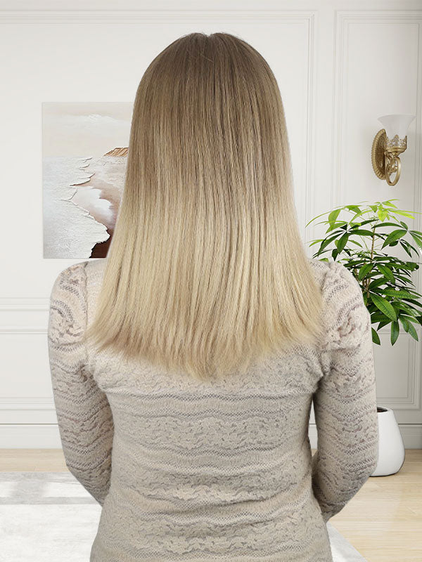 Lace Front Wig Light Brown with Blonde Balayage Color #714B 18"