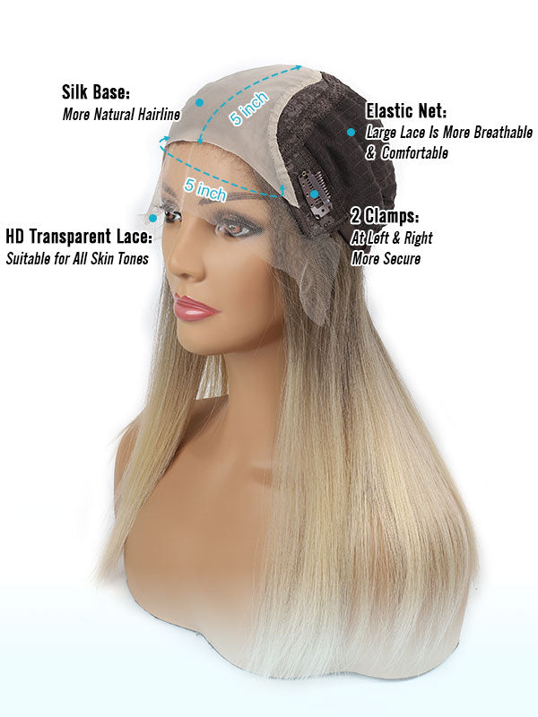 Lace Front Wig Silk Top Ash Brown w/ Blonde Balayage Color #GT2 18"