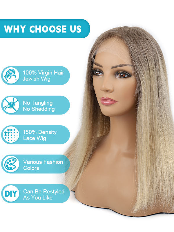 Lace Front Wig Silk Top Ash Brown w/ Blonde Balayage Color #GT2 18"